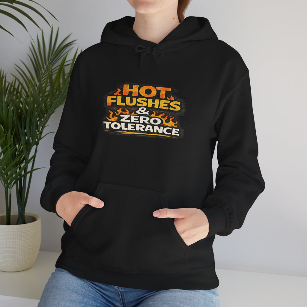 Hoodie - "Hot Flashes & Zero Tolerance" Retro Graphic Women’s Men’s Menopause Humor Pullover