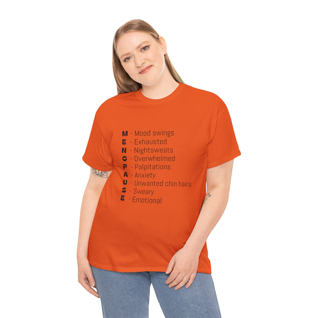 Menopause Symptoms List T-Shirt — Menopause Awareness Tee