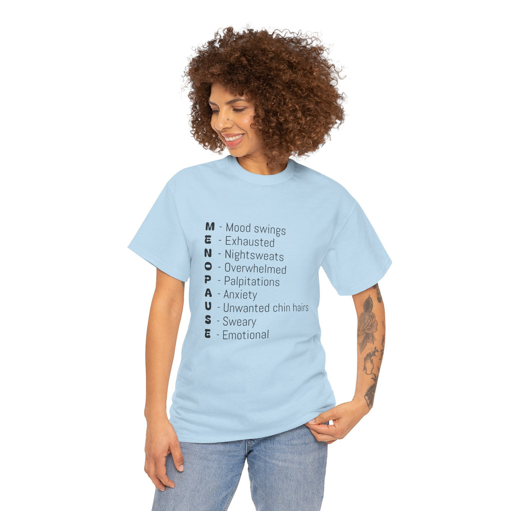 Menopause Symptoms List T-Shirt — Menopause Awareness Tee