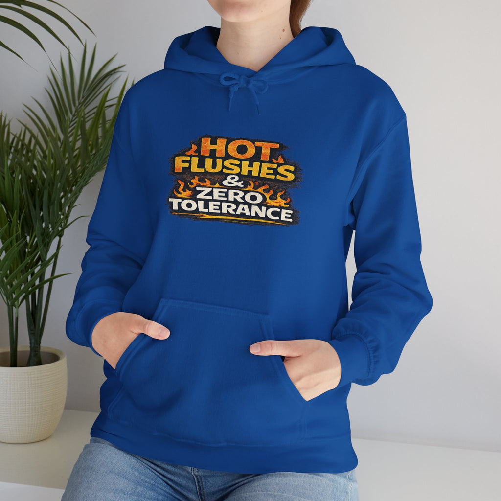 Hoodie - "Hot Flashes & Zero Tolerance" Retro Graphic Women’s Men’s Menopause Humor Pullover