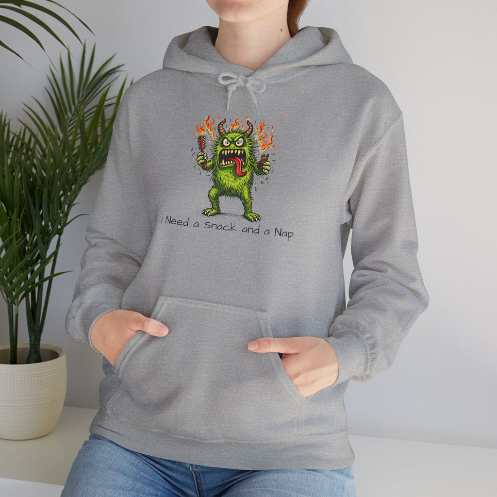 Hoodie - Meno Monster 'I Need a Snack and a Nap' Funny Monster Hoodie (Back: 'Not a Drama Queen, Just Menopausal')