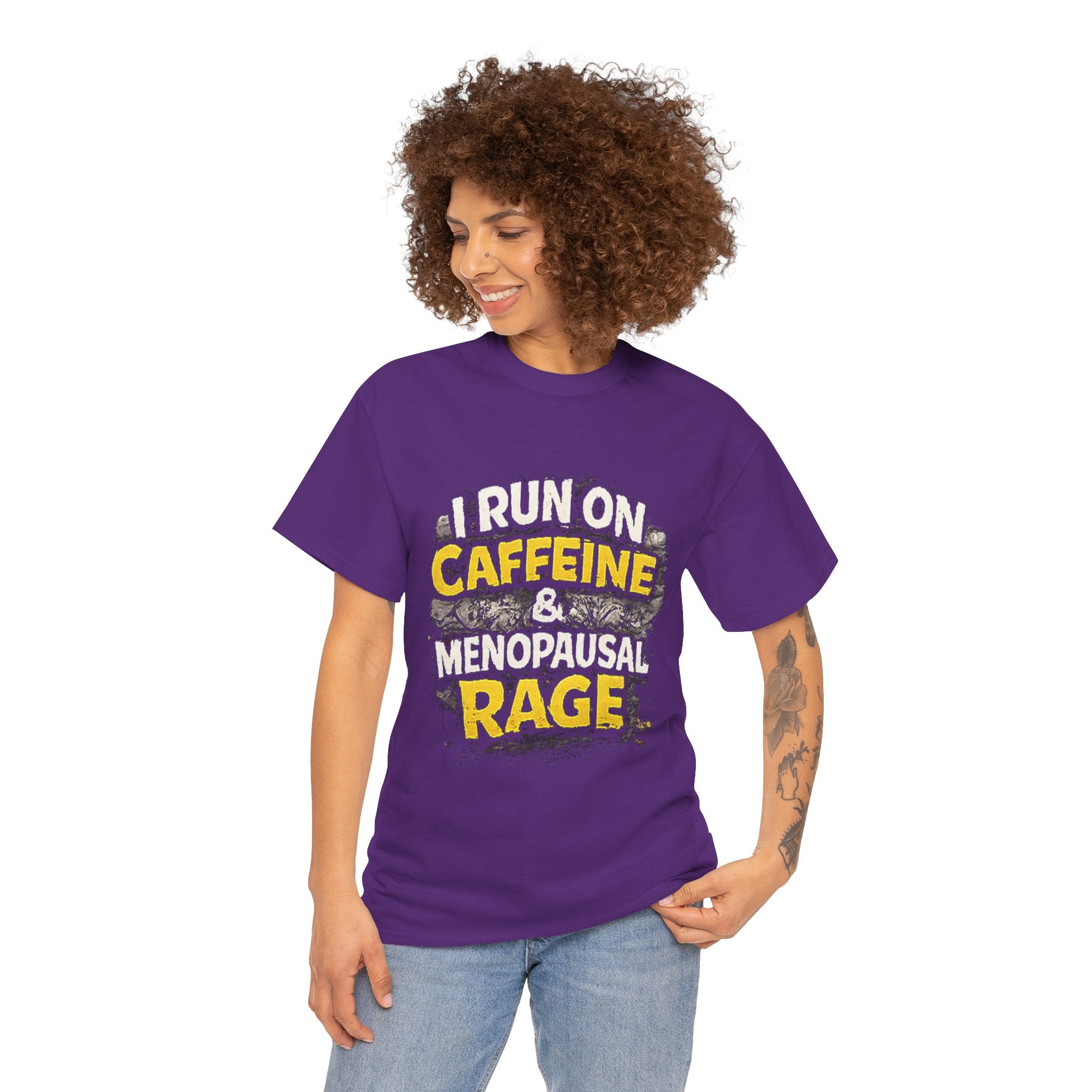 Menopause Tee — “I Run on Caffeine & Menopausal Rage” Funny Graphic T-Shirt
