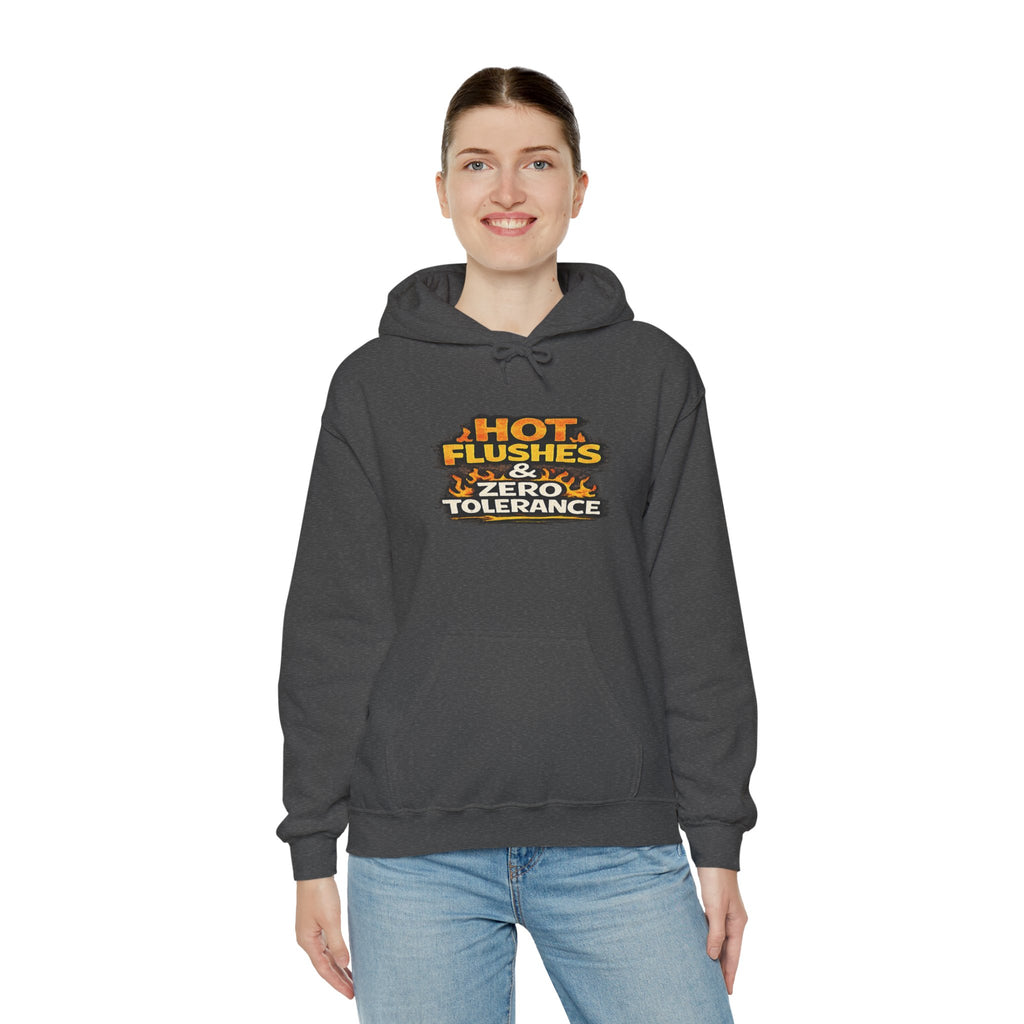 Hoodie - "Hot Flashes & Zero Tolerance" Retro Graphic Women’s Men’s Menopause Humor Pullover