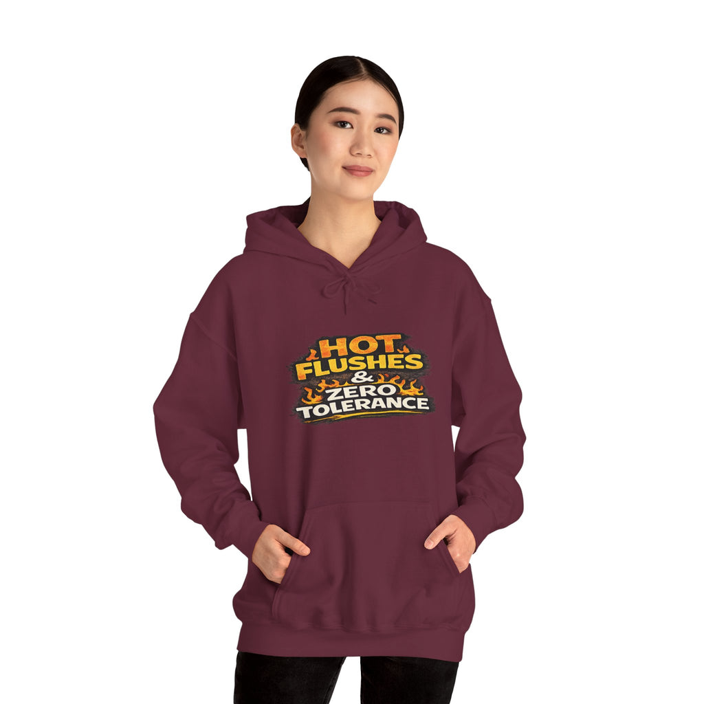 Hoodie - "Hot Flashes & Zero Tolerance" Retro Graphic Women’s Men’s Menopause Humor Pullover