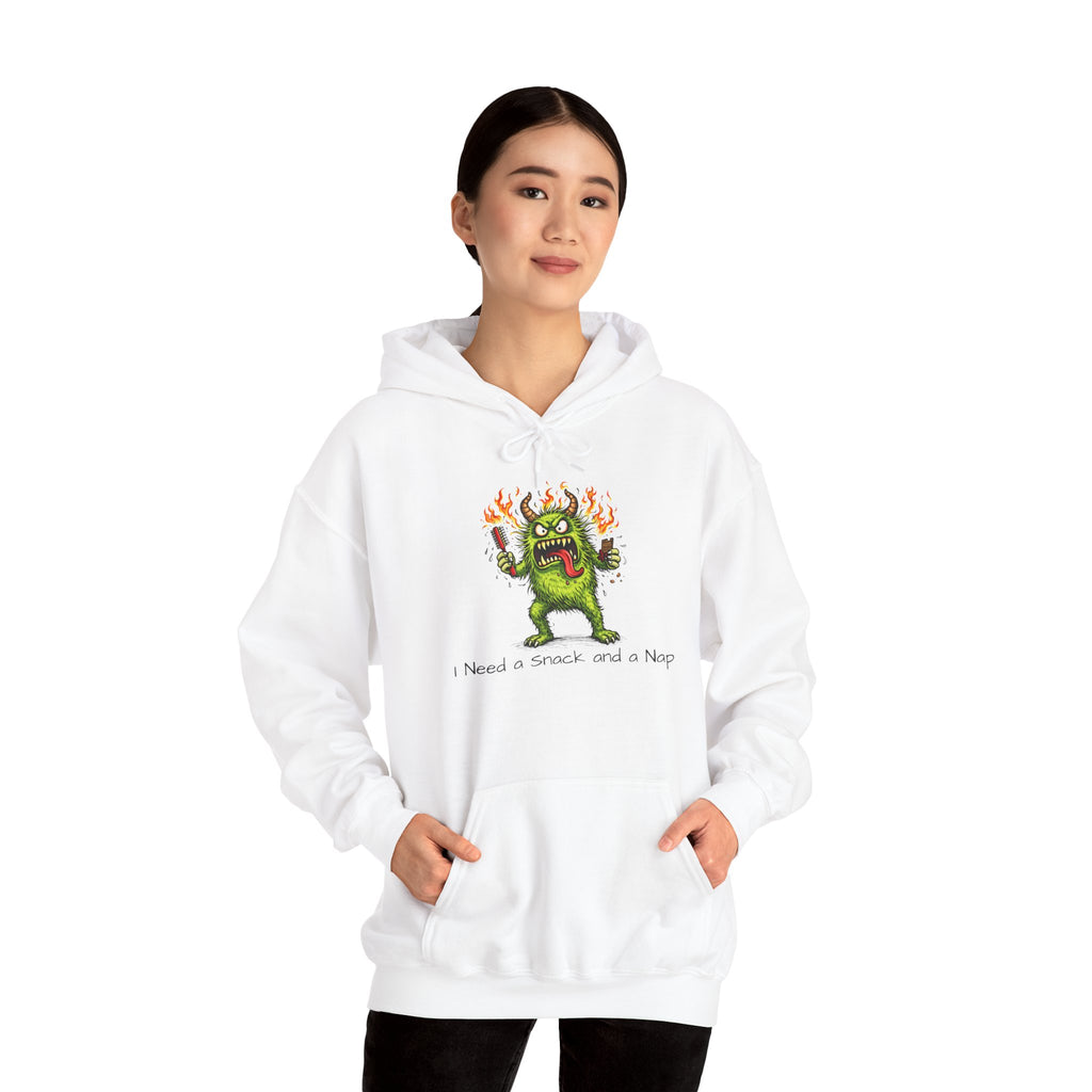 Hoodie - Meno Monster 'I Need a Snack and a Nap' Funny Monster Hoodie (Back: 'Not a Drama Queen, Just Menopausal')