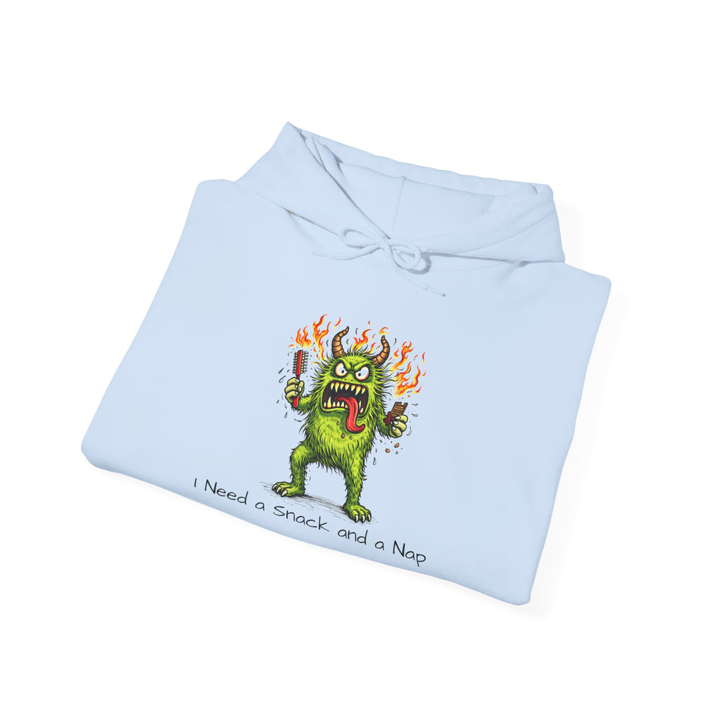 Hoodie - Meno Monster 'I Need a Snack and a Nap' Funny Monster Hoodie (Back: 'Not a Drama Queen, Just Menopausal')