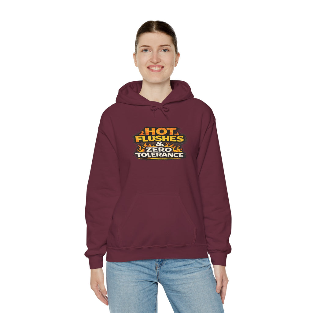 Hoodie - "Hot Flashes & Zero Tolerance" Retro Graphic Women’s Men’s Menopause Humor Pullover