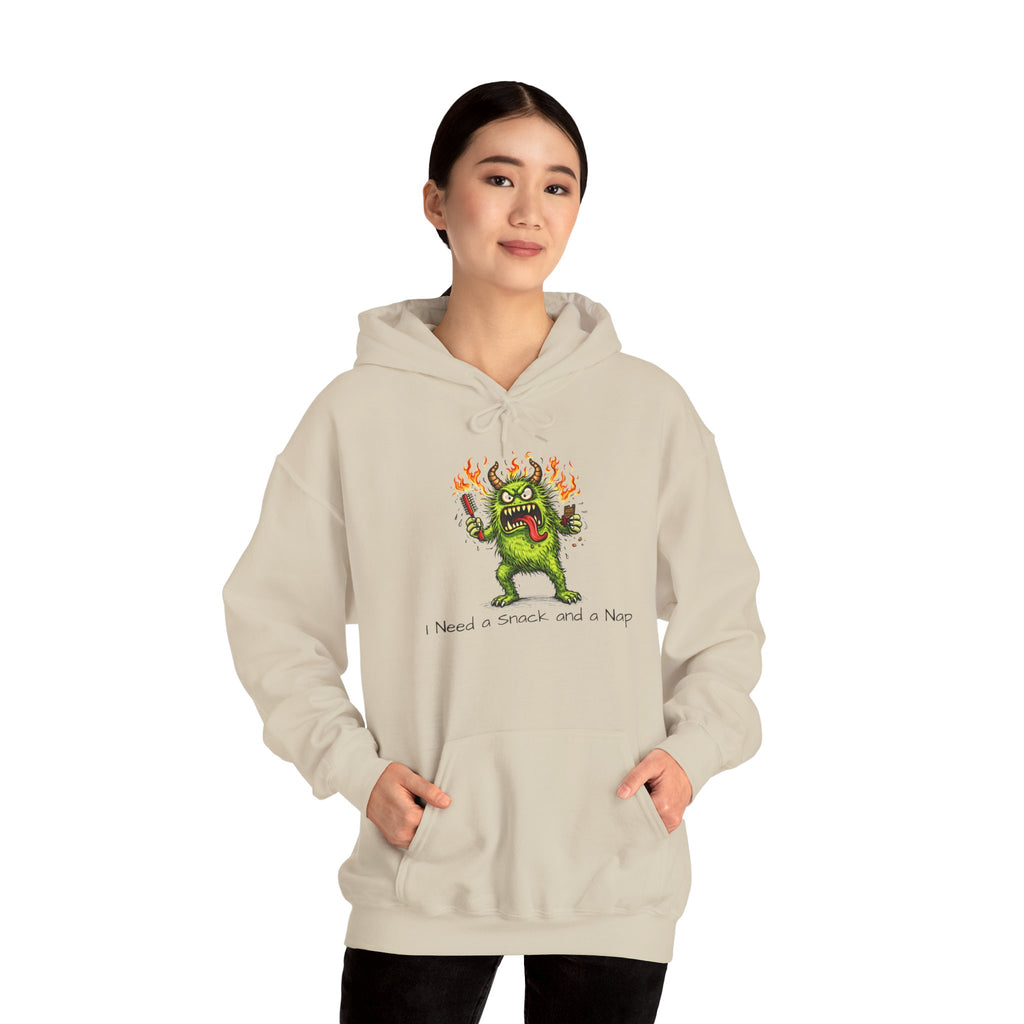 Hoodie - Meno Monster 'I Need a Snack and a Nap' Funny Monster Hoodie (Back: 'Not a Drama Queen, Just Menopausal')