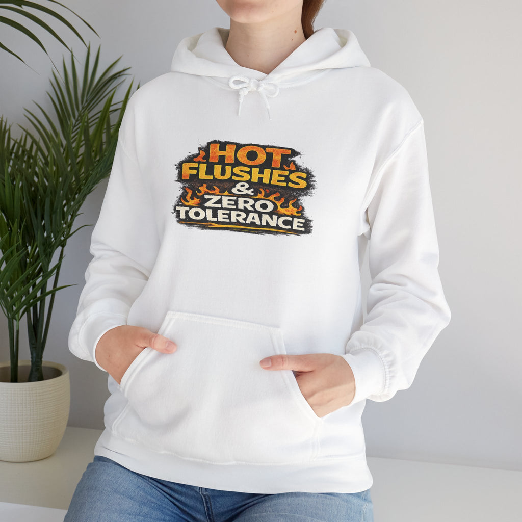 Hoodie - "Hot Flashes & Zero Tolerance" Retro Graphic Women’s Men’s Menopause Humor Pullover