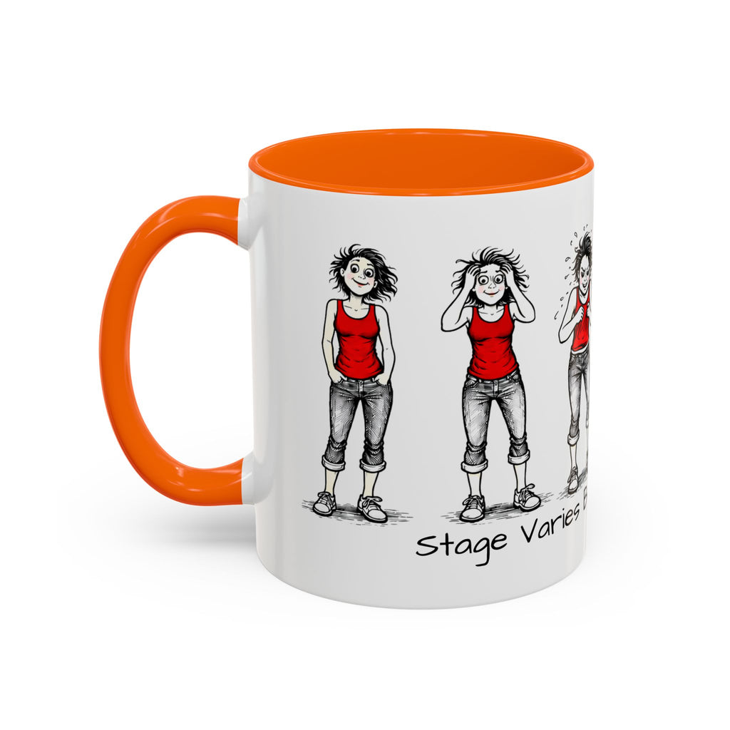 Coffee Mug — "Mood Varies By Day (Or Hourly)" Illustrated Sarcastic Cartoon USA/CAN