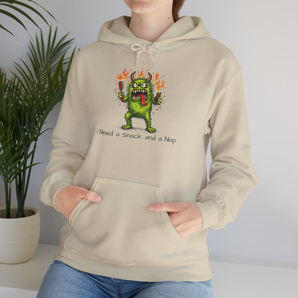 Hoodie - Meno Monster 'I Need a Snack and a Nap' Funny Monster Hoodie (Back: 'Not a Drama Queen, Just Menopausal')