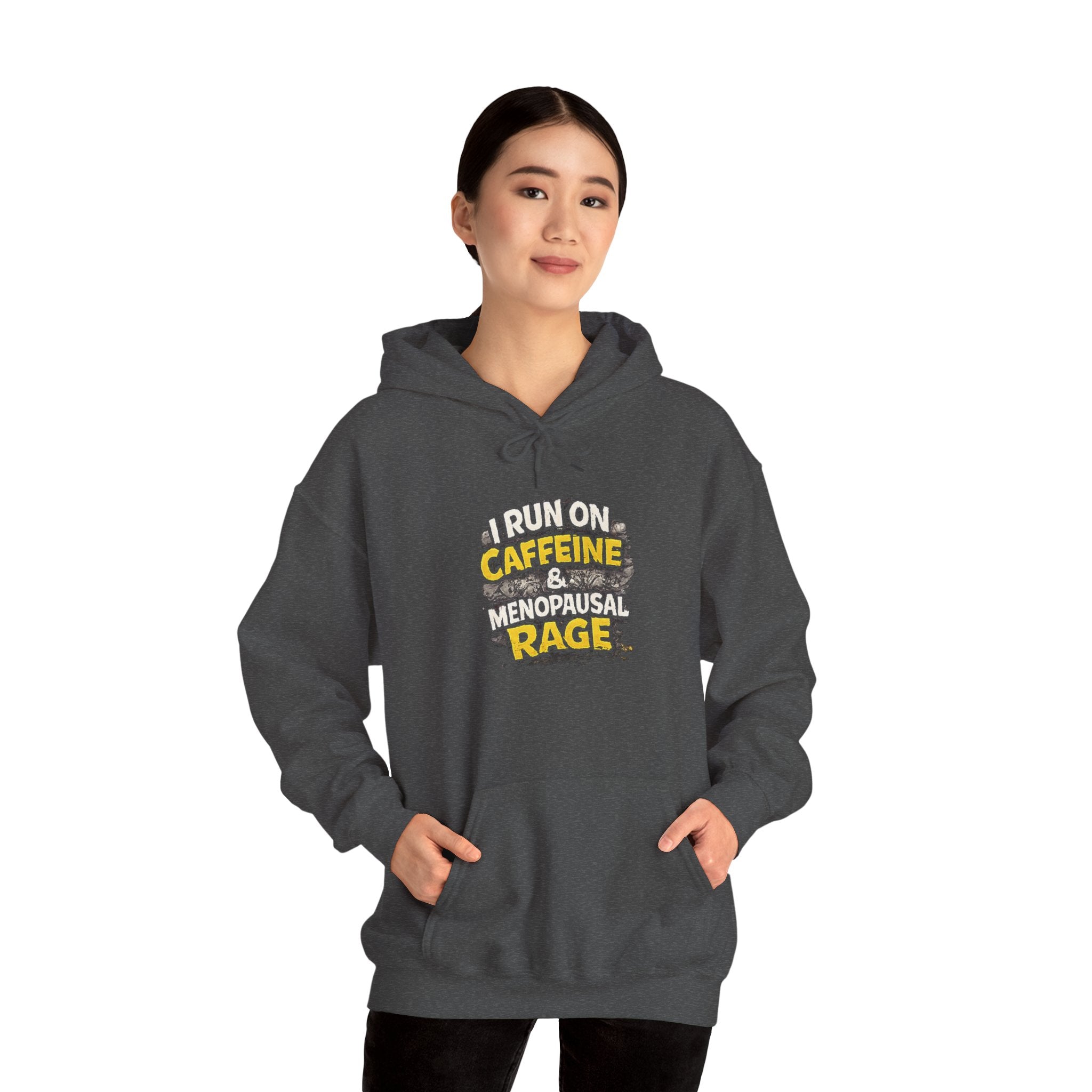 Menopause Hoodie — “I Run on Caffeine & Menopausal Rage” Funny Sweatshirt