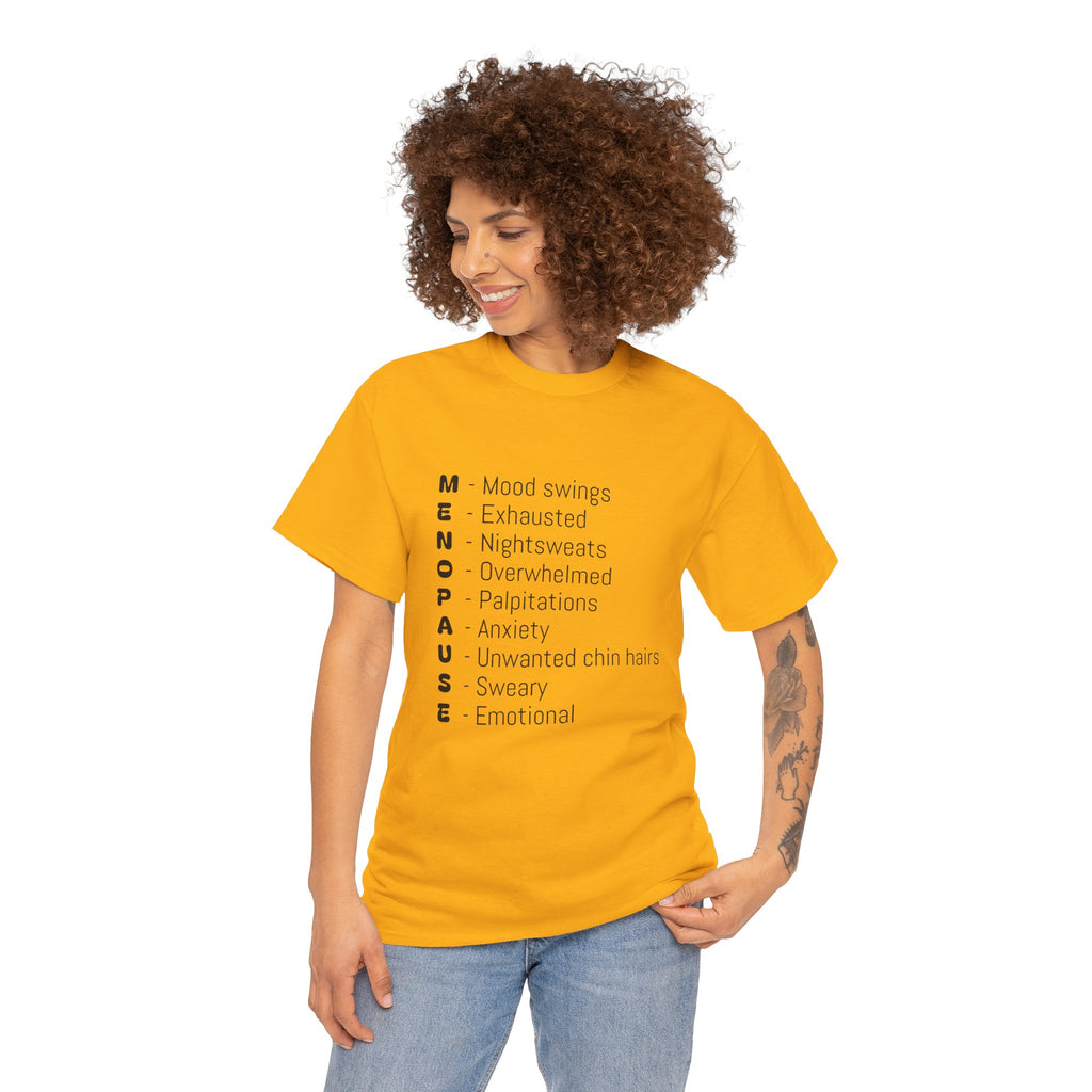 Menopause Symptoms List T-Shirt — Menopause Awareness Tee