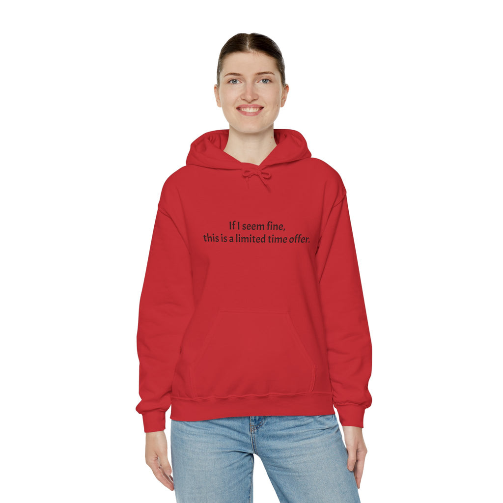 Hoodie — “If I seem fine, this is a limited time offer.” Minimal Comfort Pullover