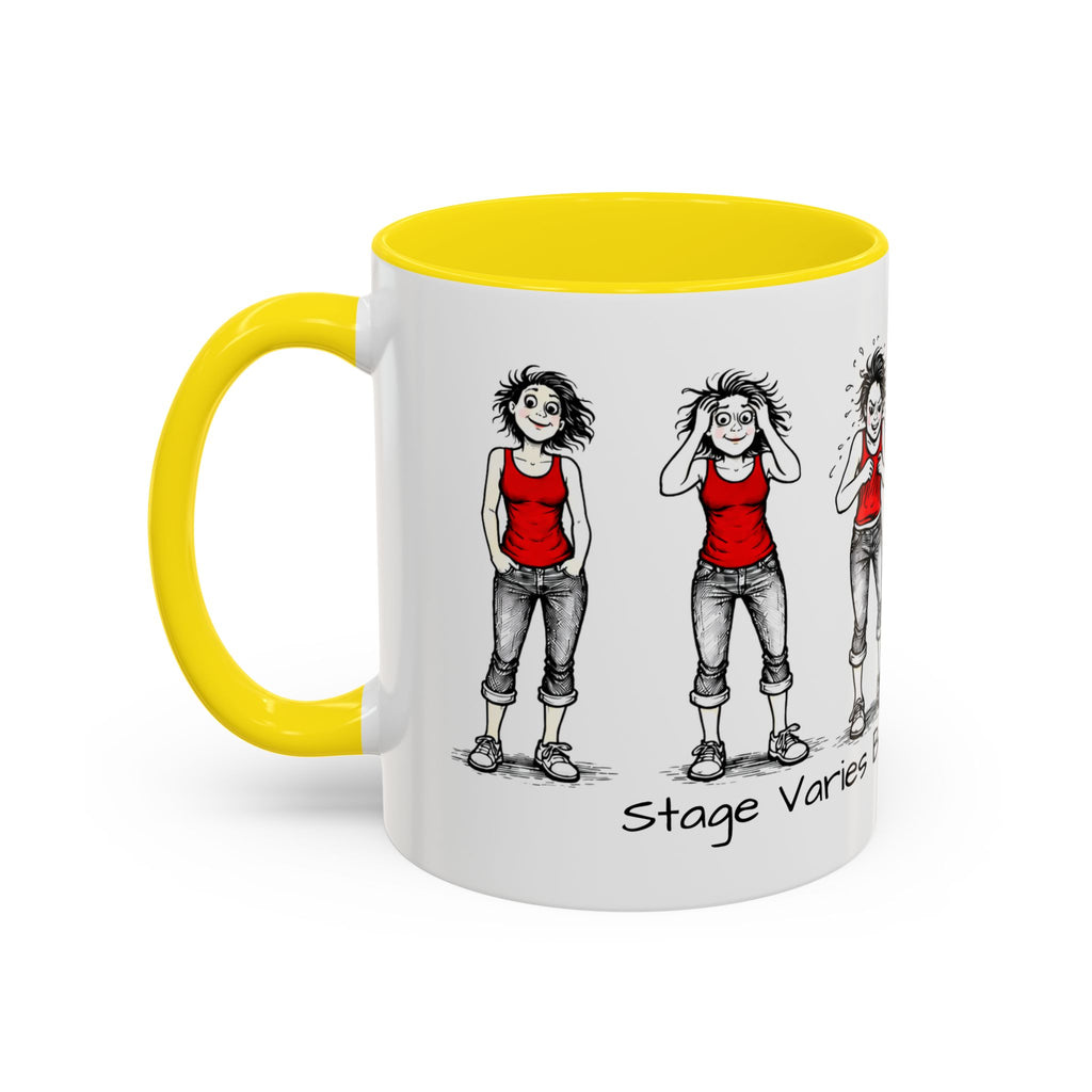 Coffee Mug — "Mood Varies By Day (Or Hourly)" Illustrated Sarcastic Cartoon USA/CAN