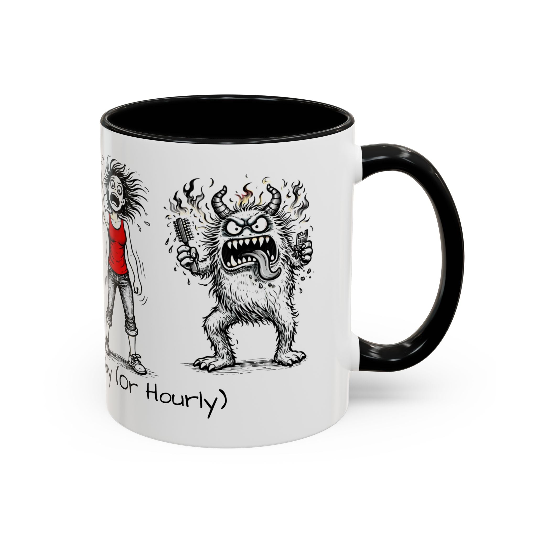 Coffee Mug — "Mood Varies By Day (Or Hourly)" Illustrated Sarcastic Cartoon USA/CAN
