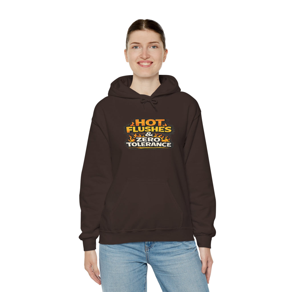 Hoodie - "Hot Flashes & Zero Tolerance" Retro Graphic Women’s Men’s Menopause Humor Pullover
