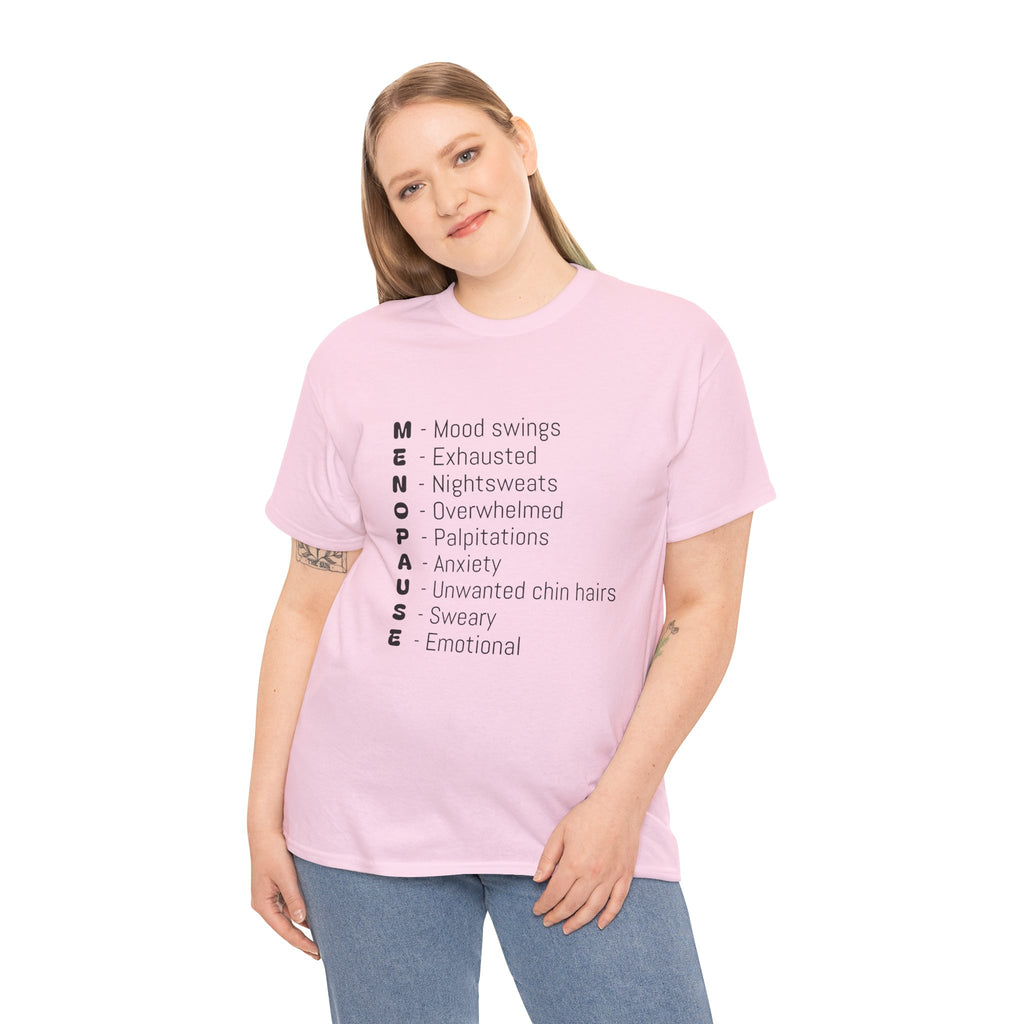 Menopause Symptoms List T-Shirt — Menopause Awareness Tee