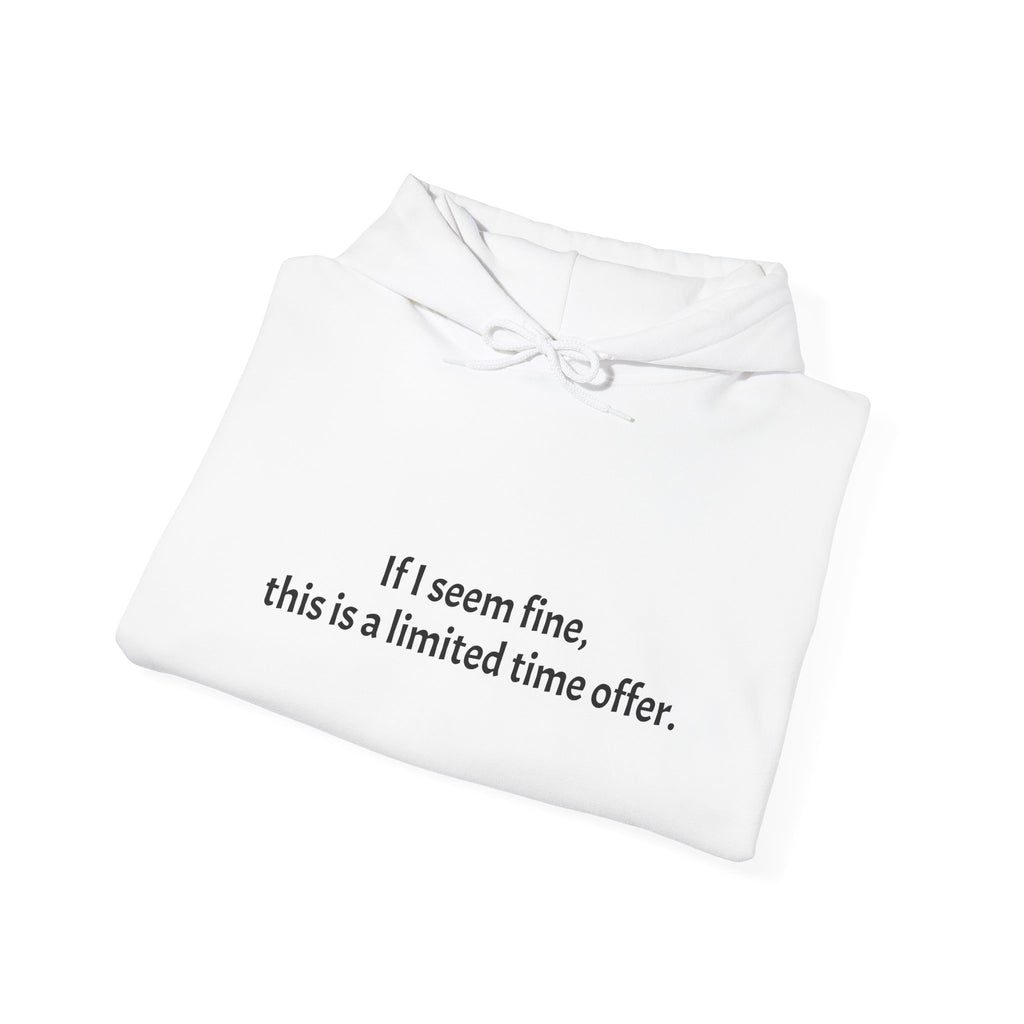 Hoodie — “If I seem fine, this is a limited time offer.” Minimal Comfort Pullover
