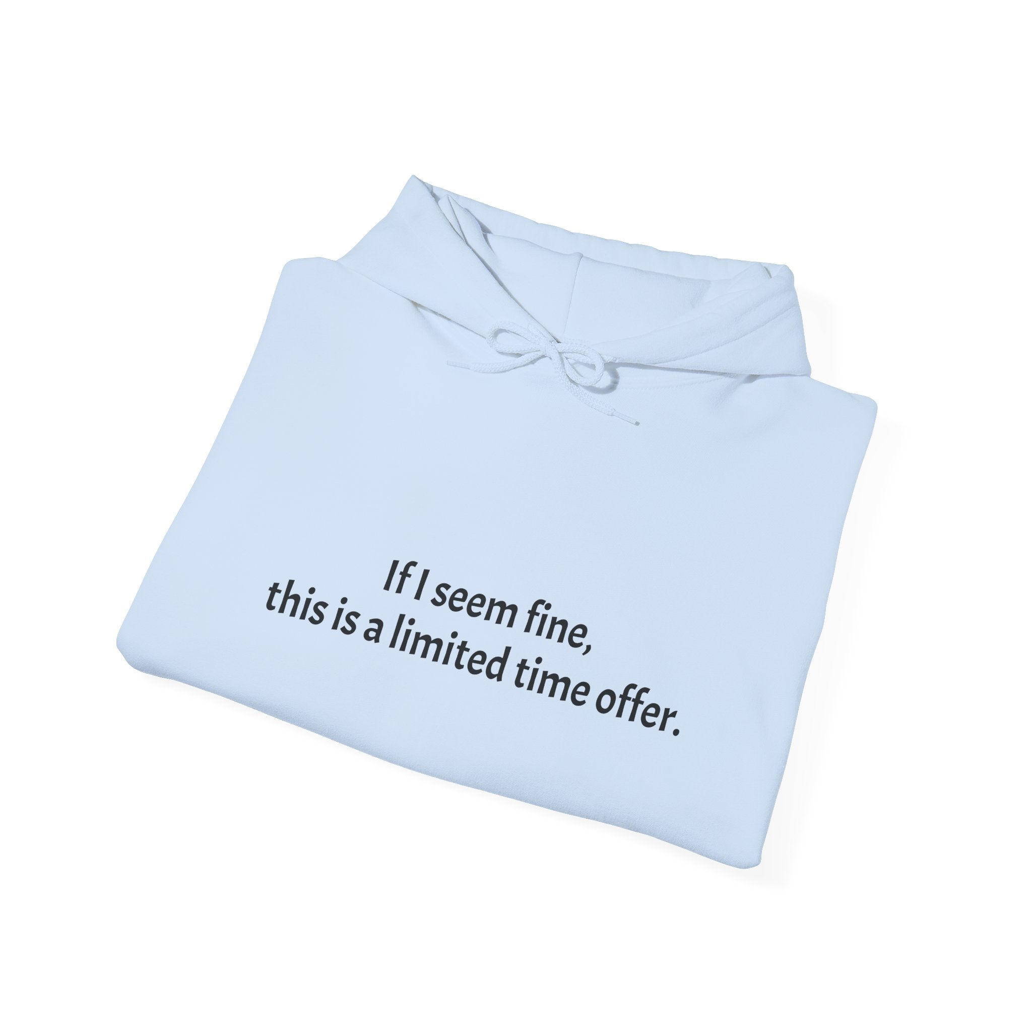Hoodie — “If I seem fine, this is a limited time offer.” Minimal Comfort Pullover