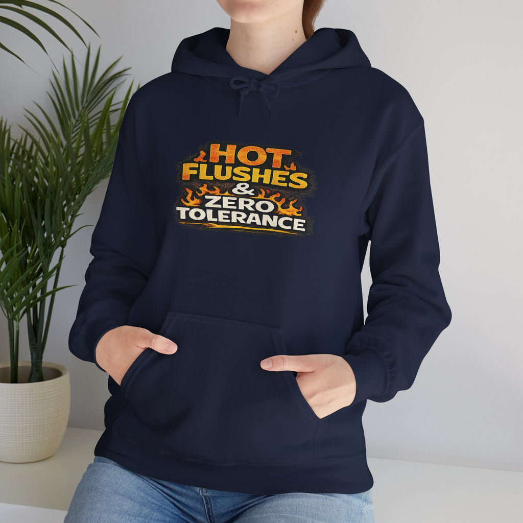 Hoodie - "Hot Flashes & Zero Tolerance" Retro Graphic Women’s Men’s Menopause Humor Pullover