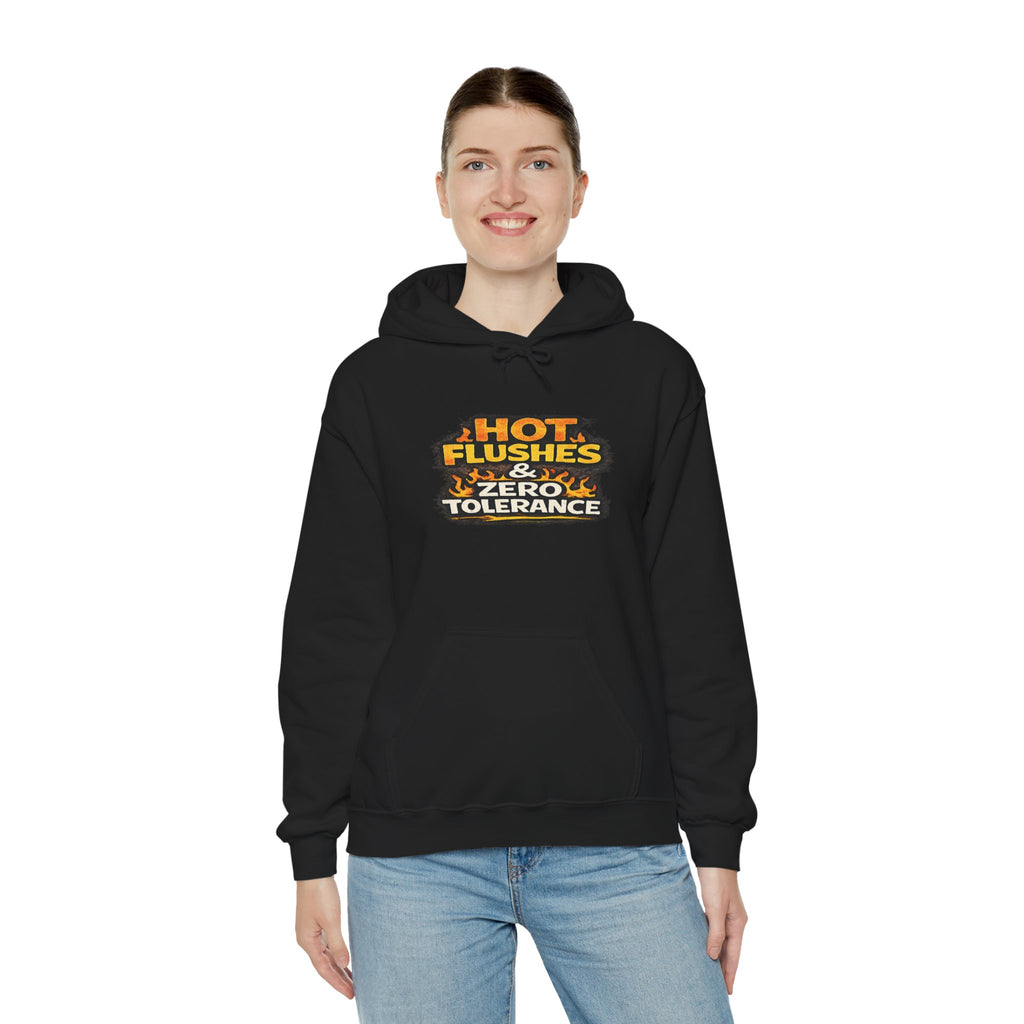 Hoodie - "Hot Flashes & Zero Tolerance" Retro Graphic Women’s Men’s Menopause Humor Pullover