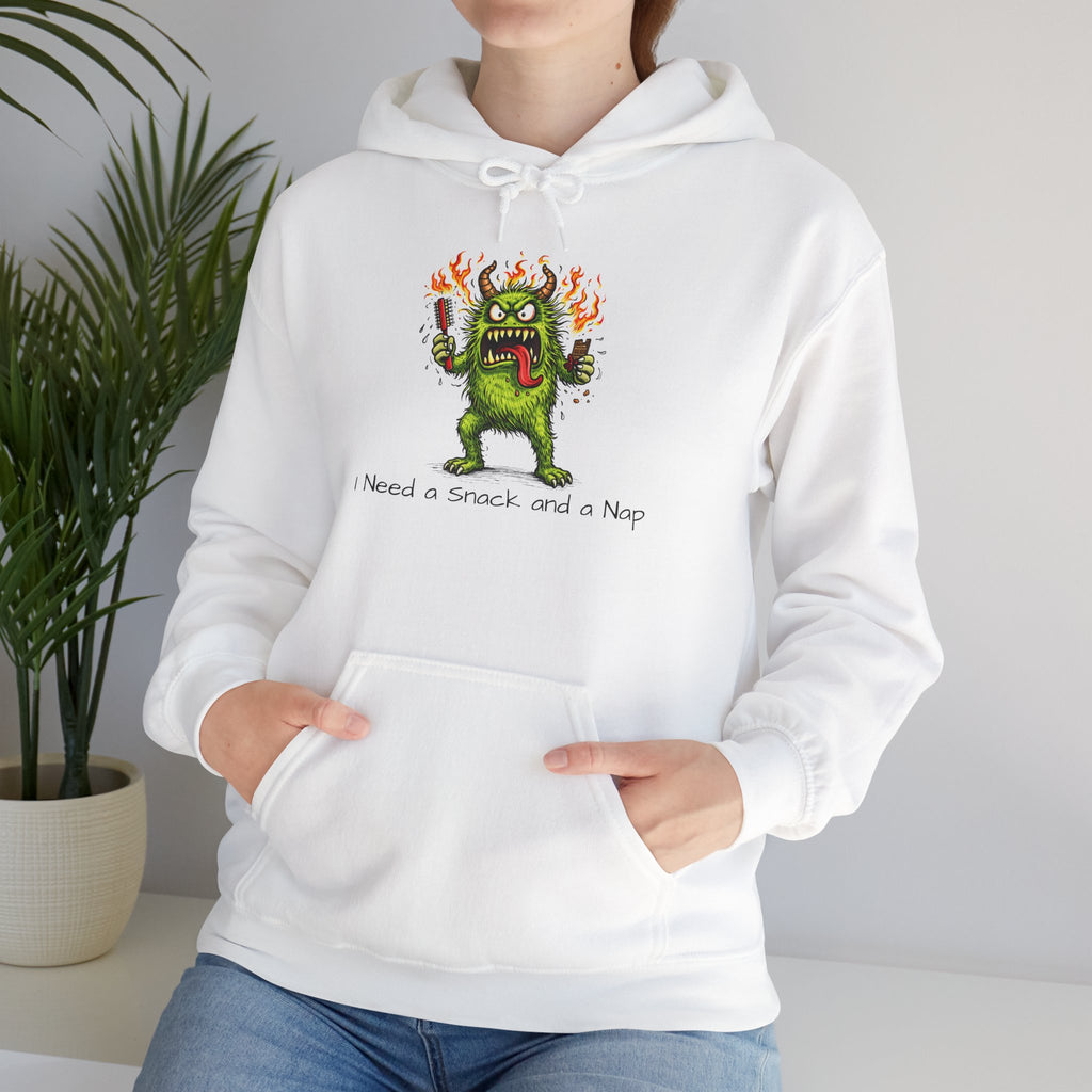 Hoodie - Meno Monster 'I Need a Snack and a Nap' Funny Monster Hoodie (Back: 'Not a Drama Queen, Just Menopausal')