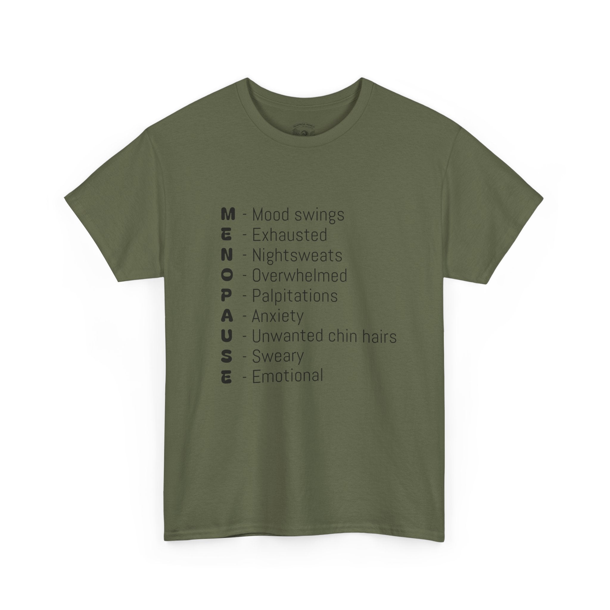 Menopause Symptoms List T-Shirt — Menopause Awareness Tee